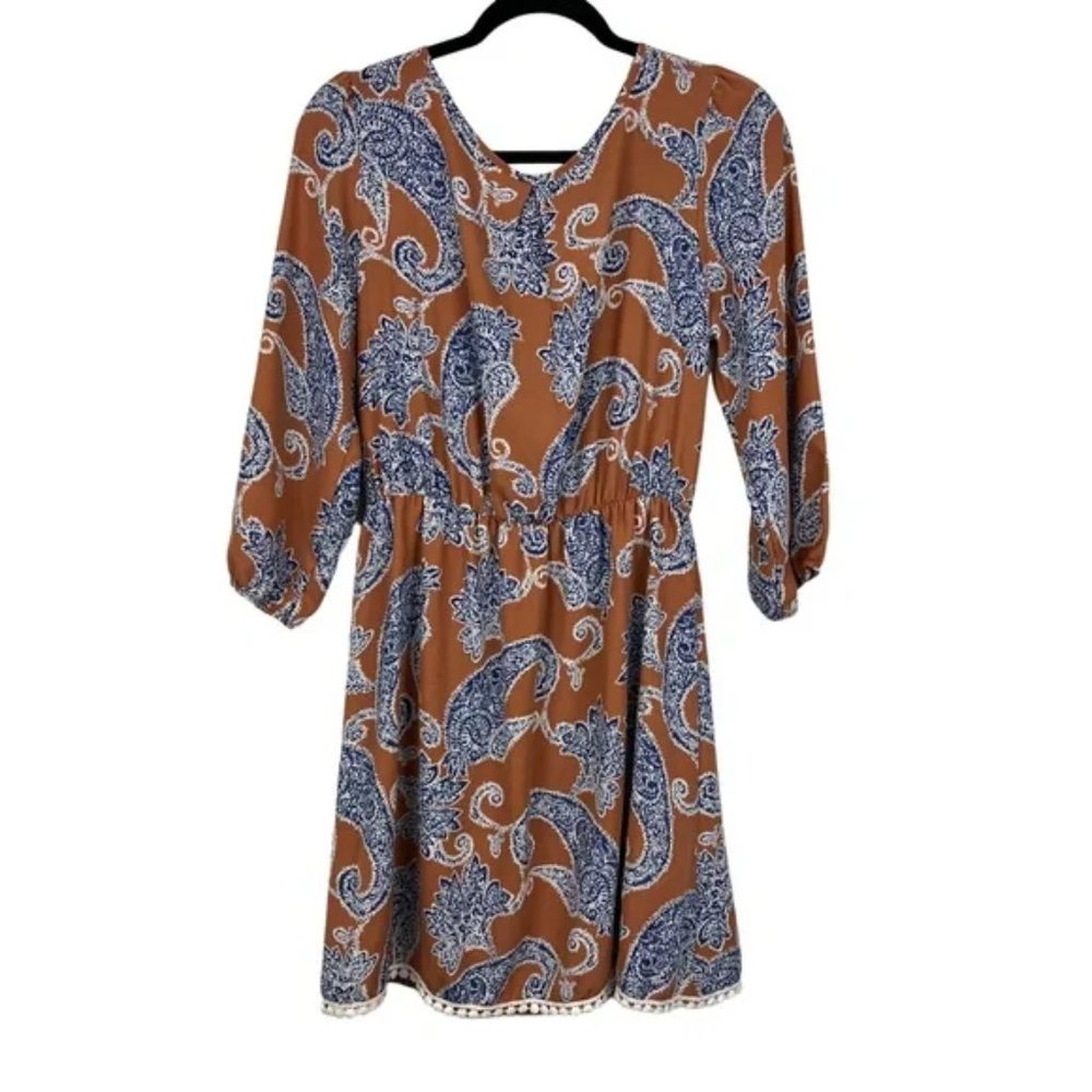 Sage Paisley Keyhole Tie Elastic Waist Dress Size L